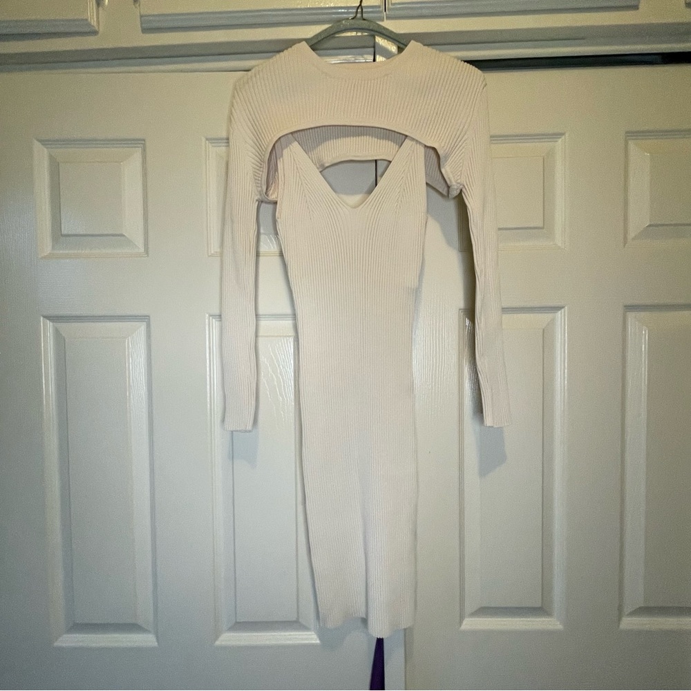 Cream sweater dress with matching bolero